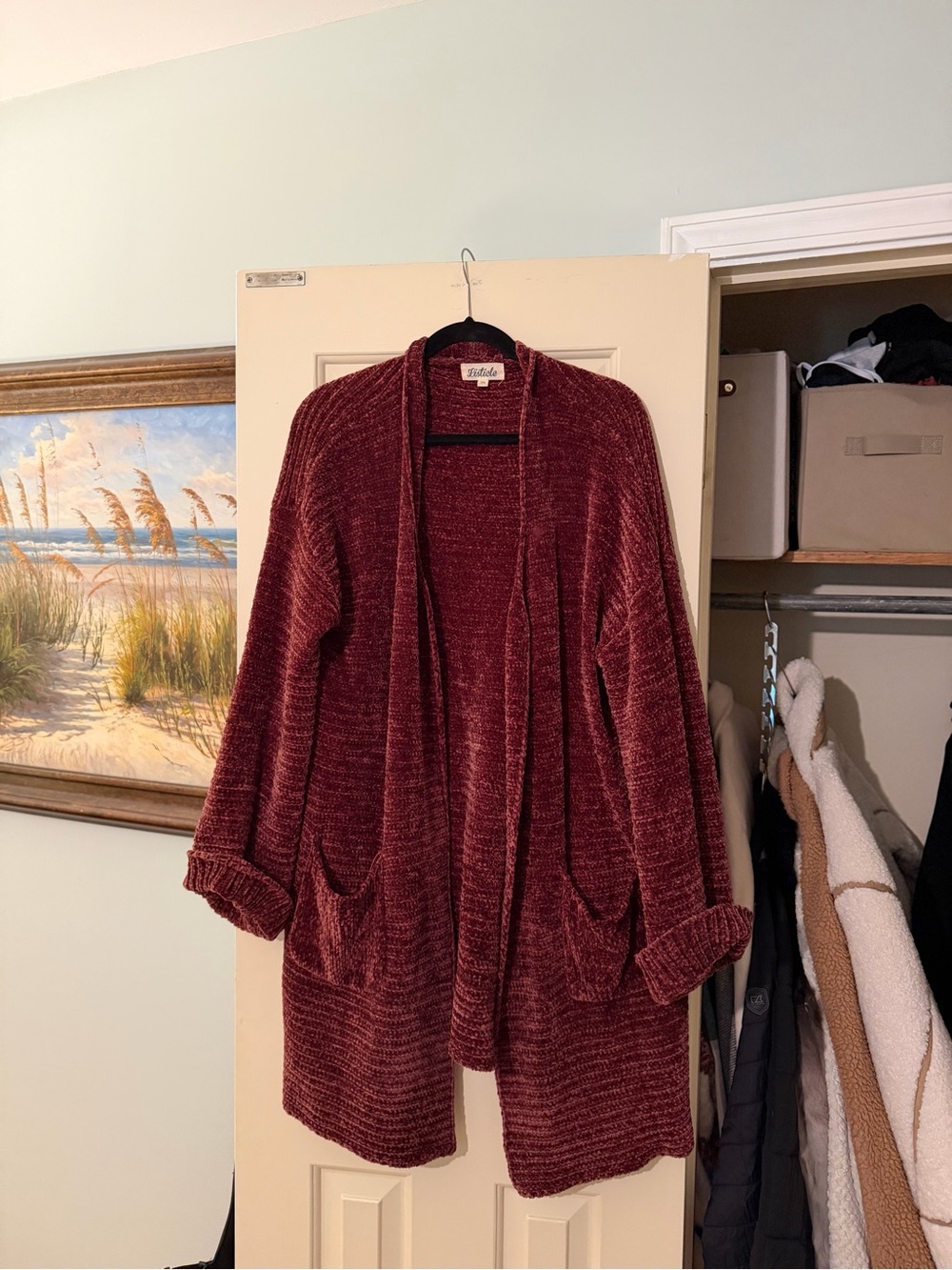 Listicle Open-Front Chenille Cardigan - Burgundy